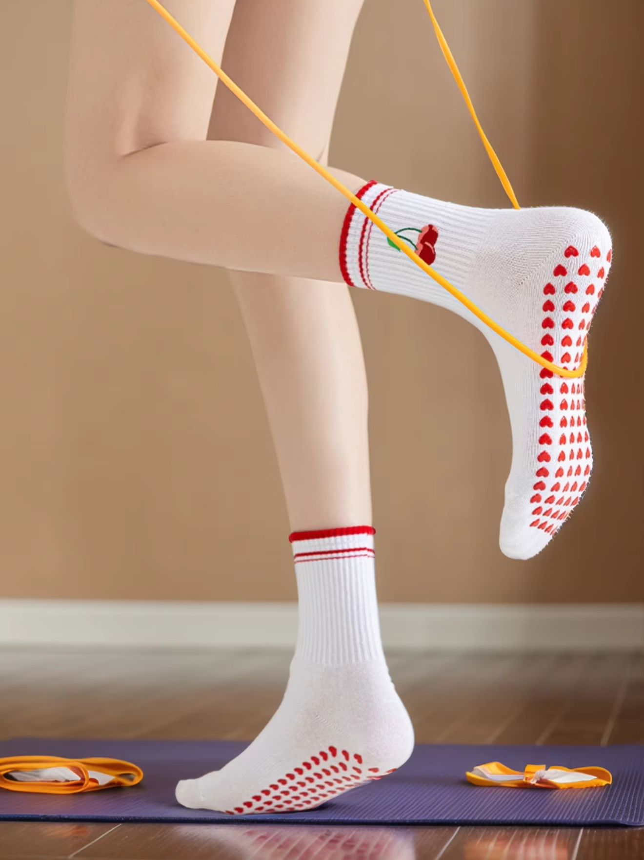 Pilates & Yoga Unleashed International Academy Yonkers - 1 Paar grenzübergreifende professionelle Yoga-Socken, Baumwoll-Riemchen-Silikon-Anti-Rutsch-Pilates-Fitness-Tanz-Bodensocken